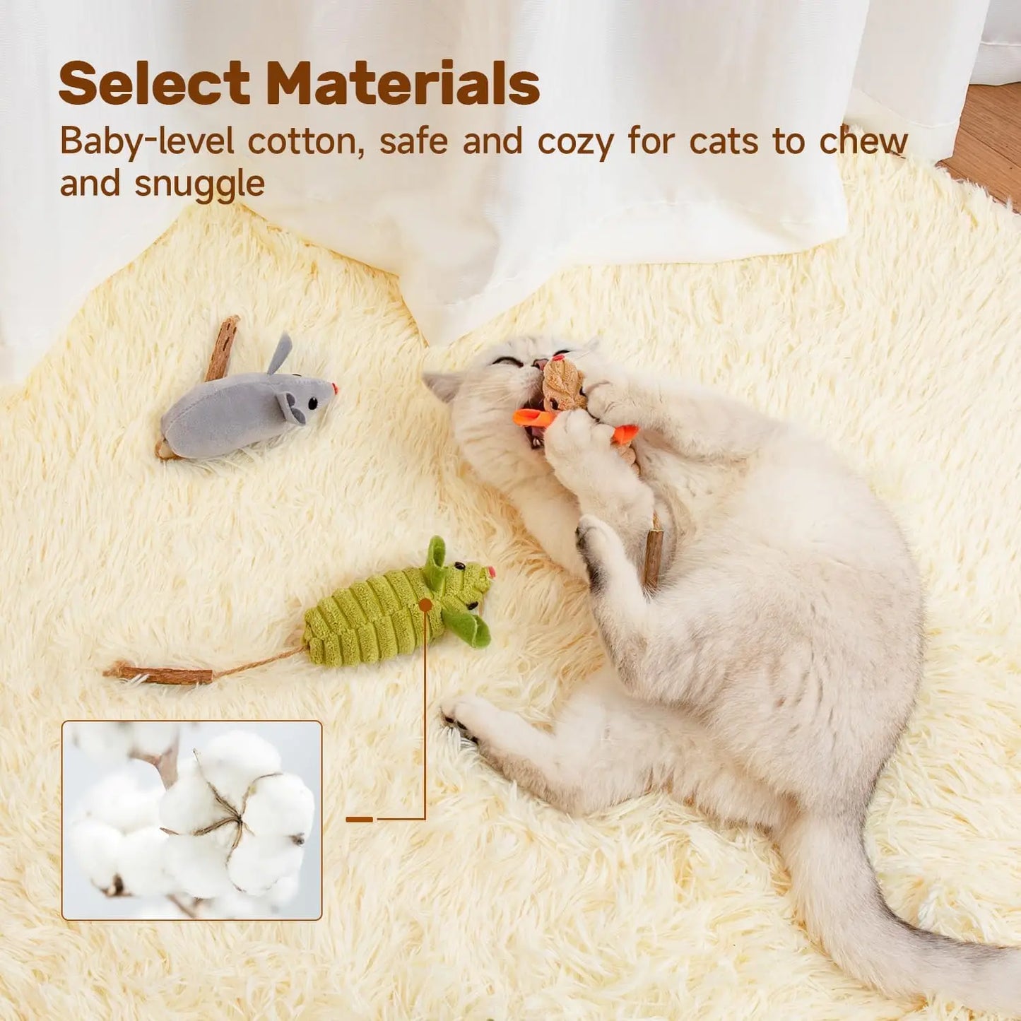 NONECN Squeaking Plush Mice Cat Toys Kitten Interactive Set