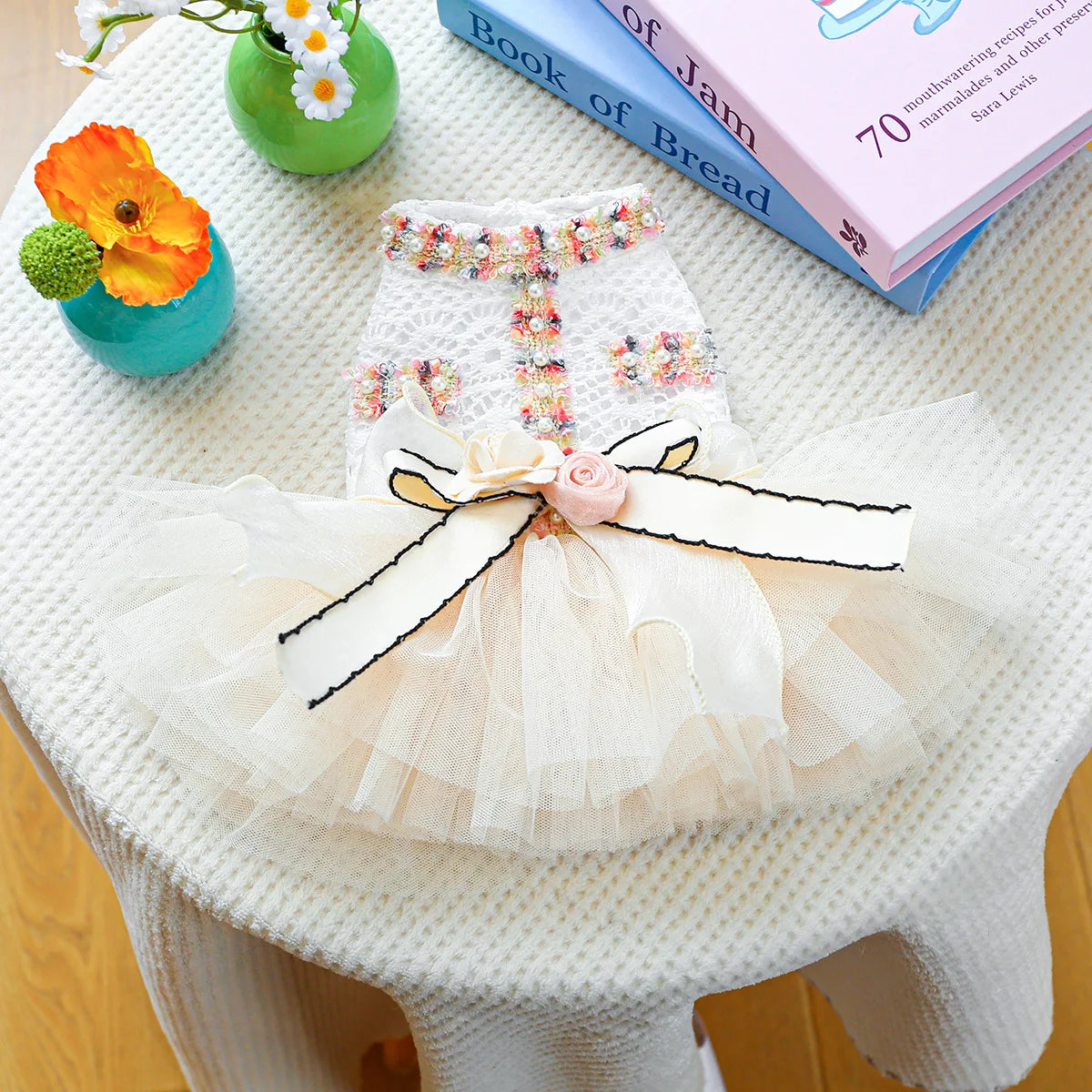 Tutu Style Dog Dress With 3D Flower Bow Wedding Party