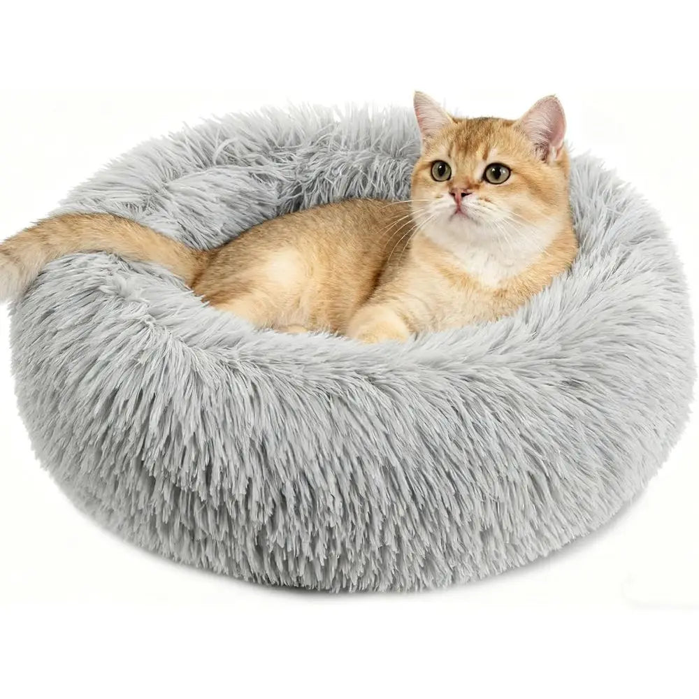 Calming Donut Cat Bed For Small Kittens Plush Indoor Use
