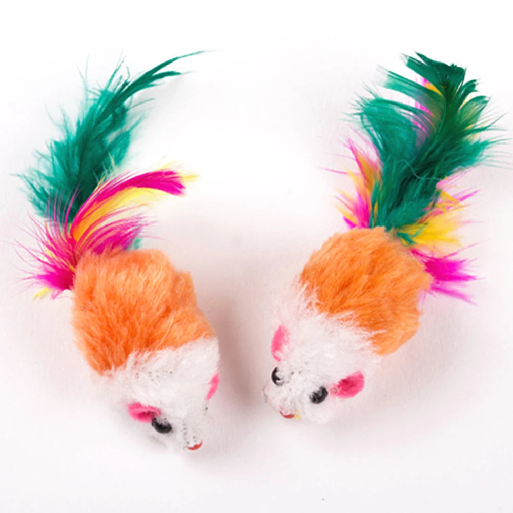 Shunmaii Cat Mouse Toys Feather Rattle Set for Indoor Cats