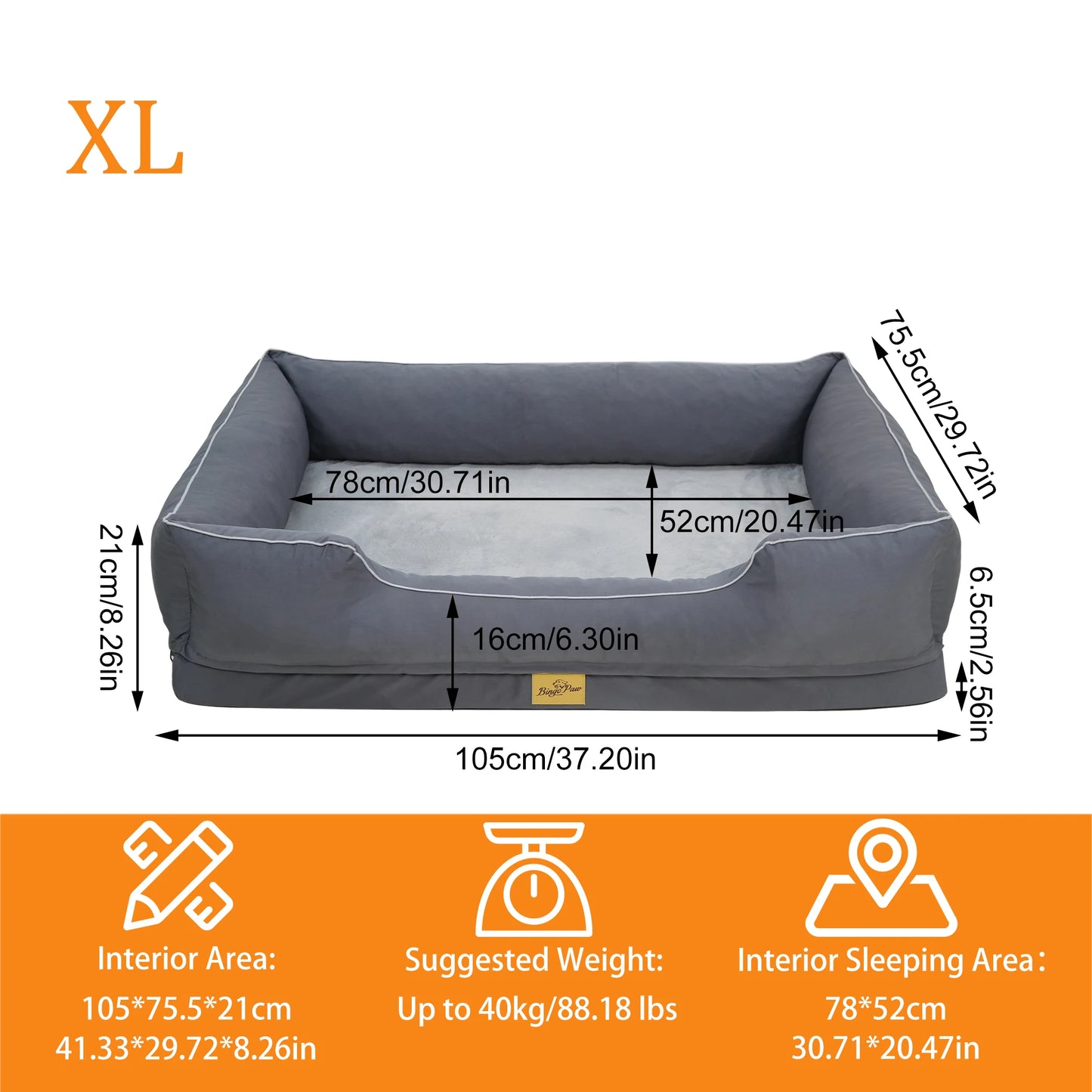 Bingopaw Orthopedic Foam Bolster Dog Bed Sofa