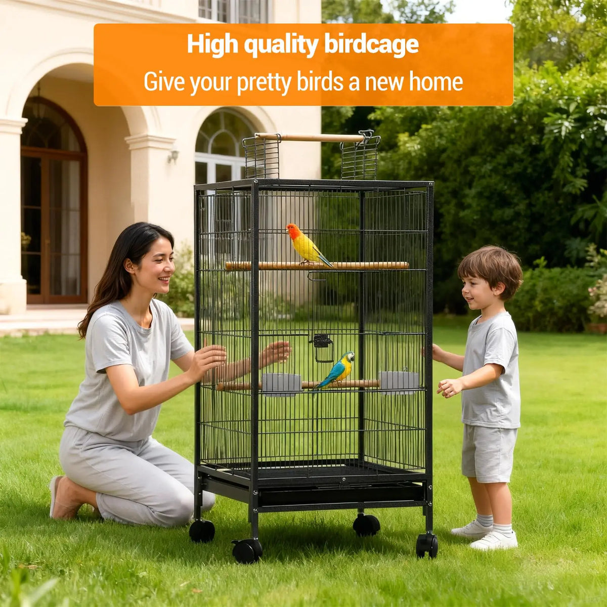 Studyset Small Bird Cage With Wheels And Top Stand Carrier
