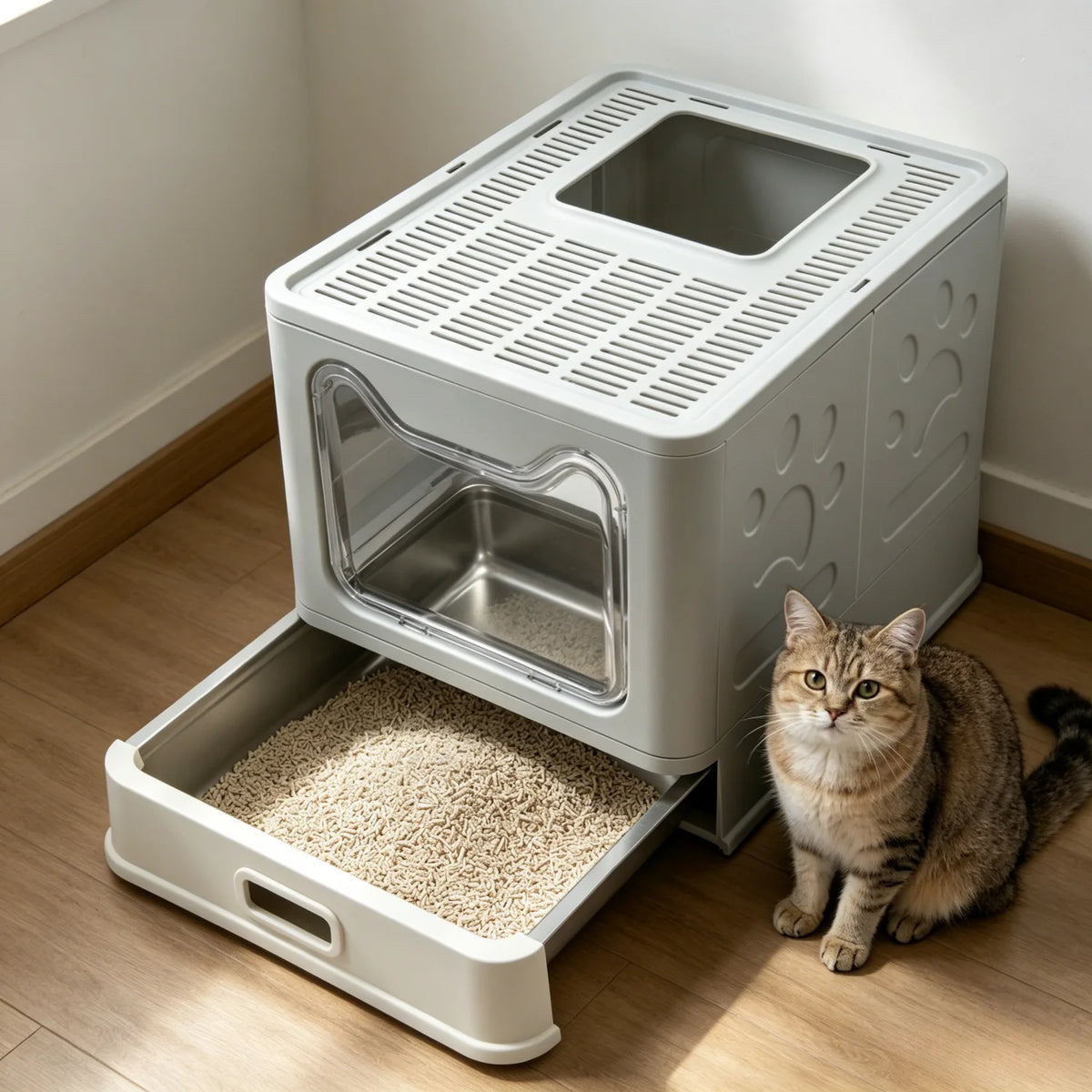 Fully Covered Cat Litter Box With Lid And Scoop
