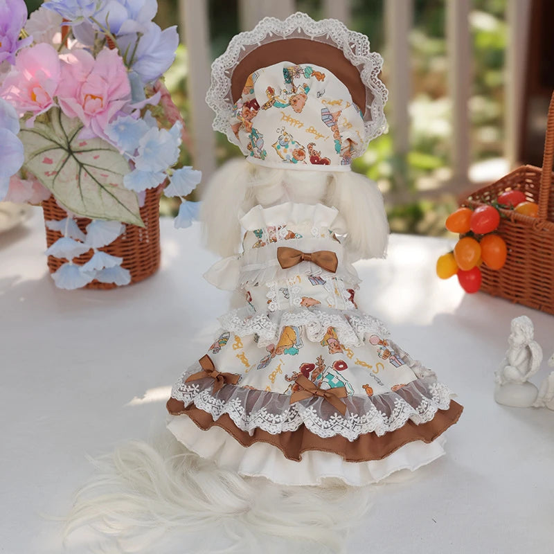 NONECN Lace Dress and Maid Hat Set for Canine Companions