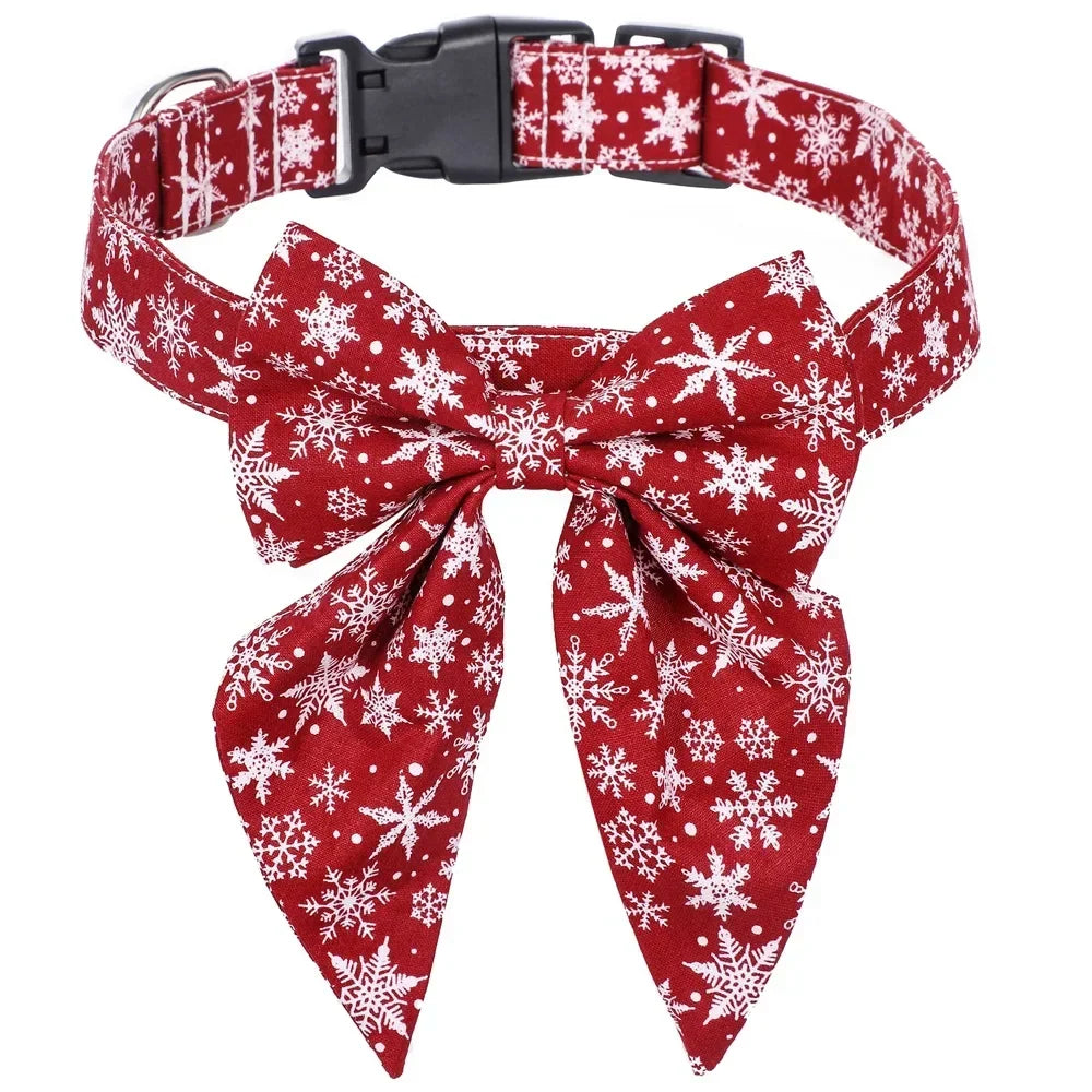 Christmas Snowflake Bow Dog Collars for Small to Large Dogs