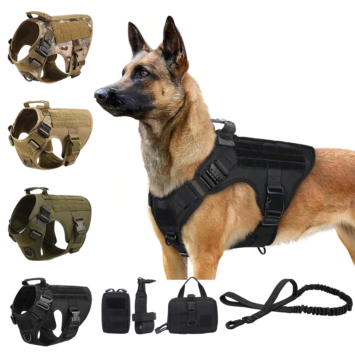 Tactical Nylon Dog Harness Collar Leash Set Training Vest