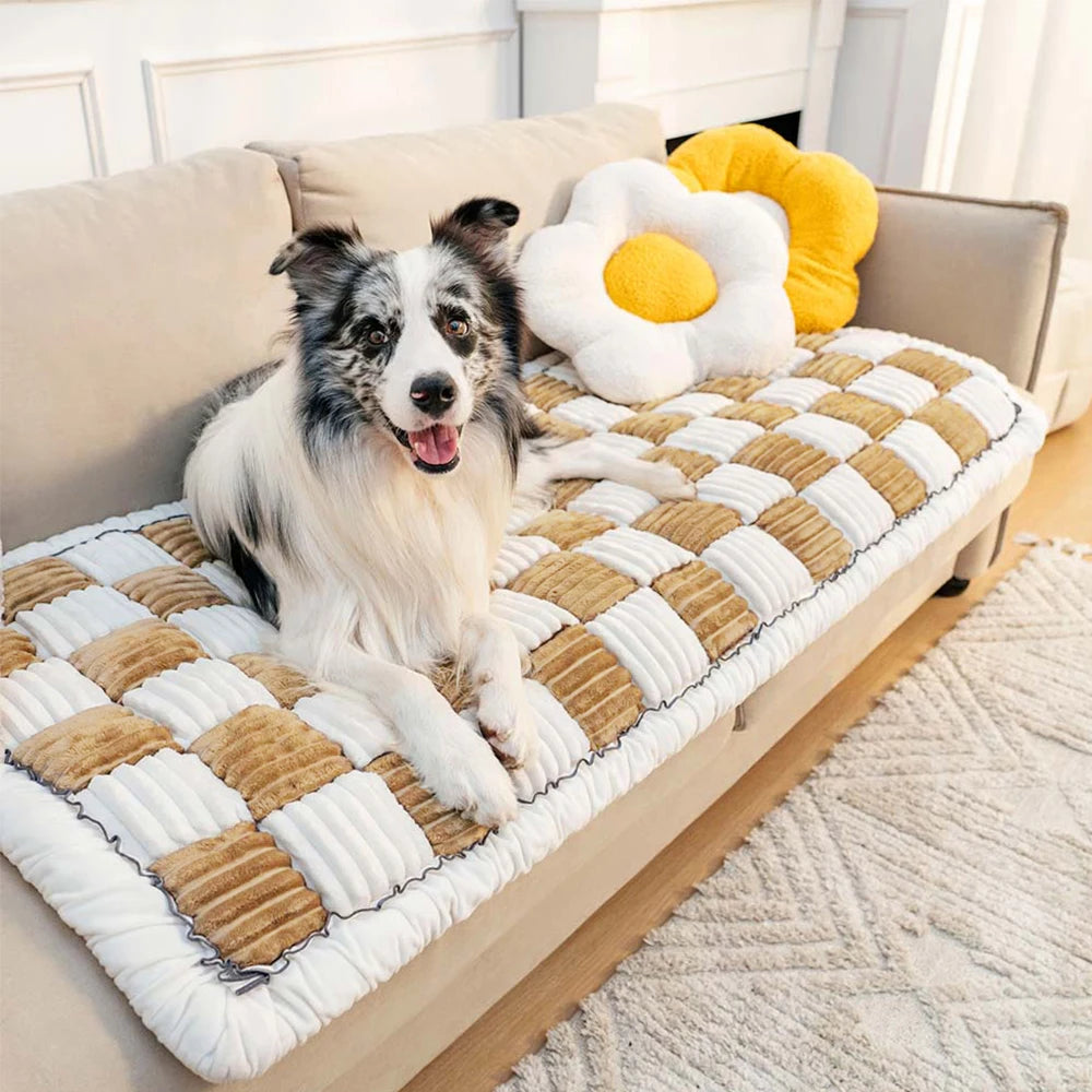 PETRAVEL Dog Bed Warm Mat Car Seat Cover Plaid Cushion