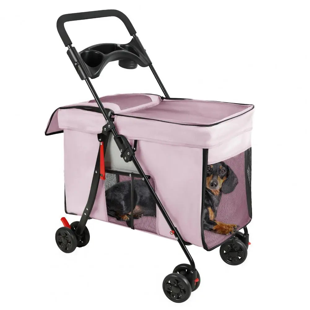 Foldable Dog Stroller With 360 Degree Wheels And Ventilation Windows