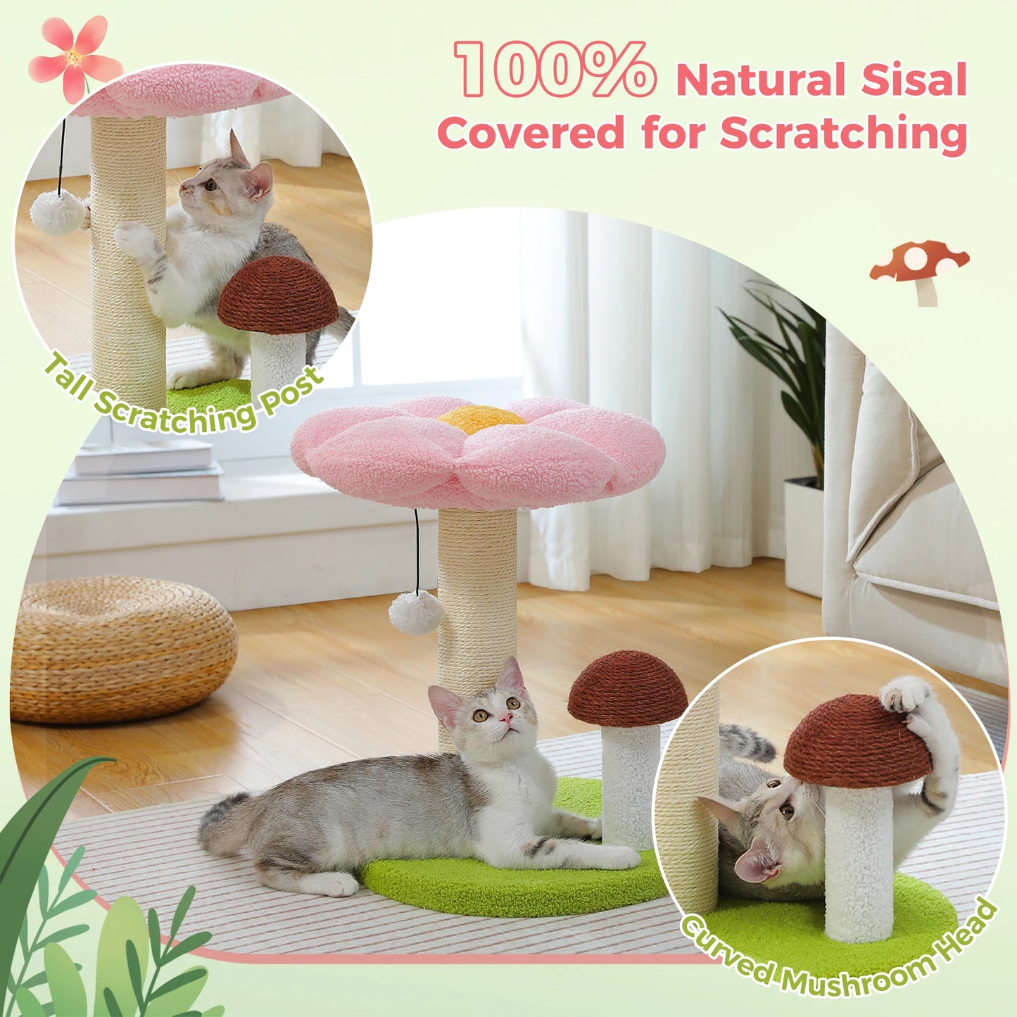 PAWZ Road Mushroom Cat Scratching Posts With Removable Flower Bed