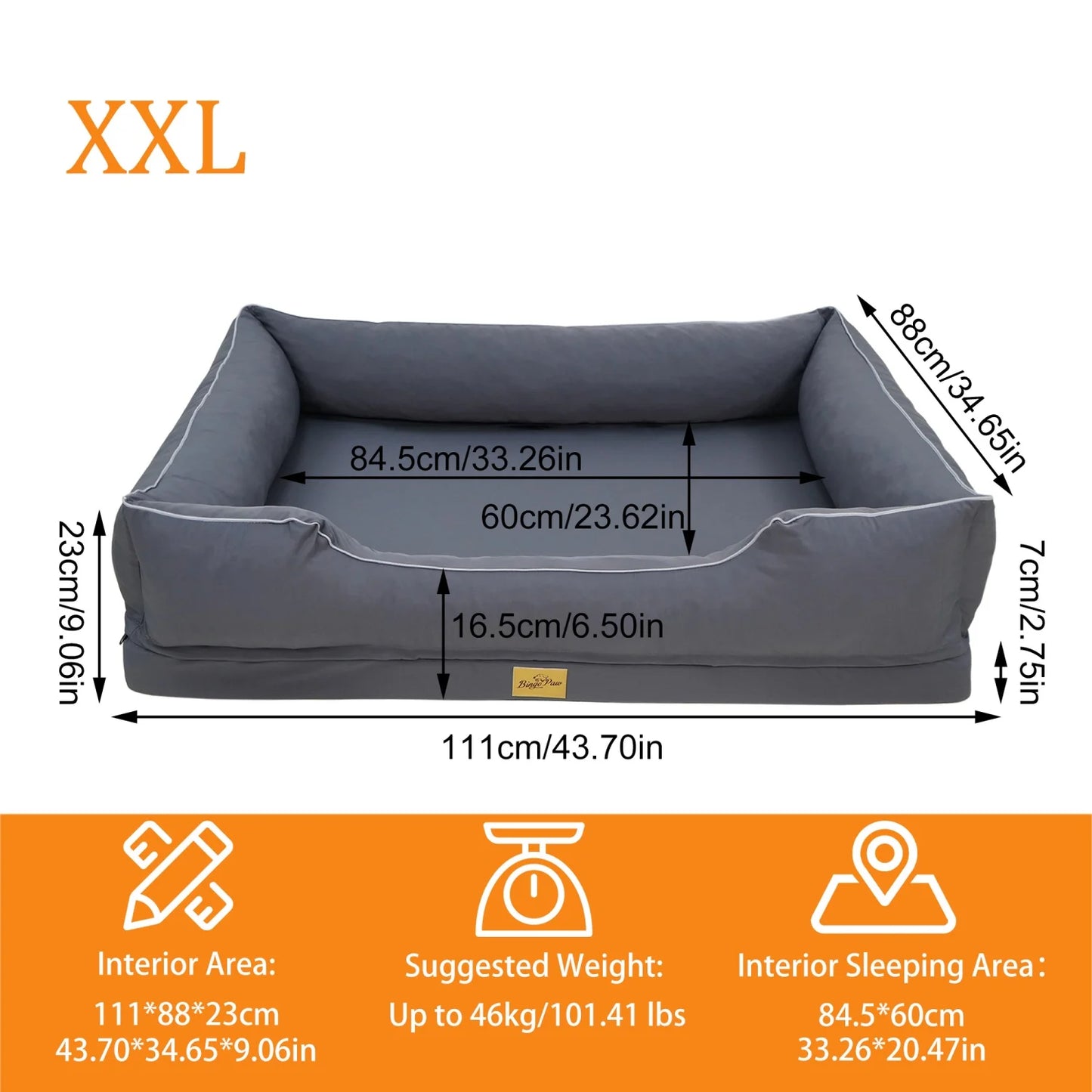 Bingopaw Orthopedic Foam Bolster Dog Bed Sofa