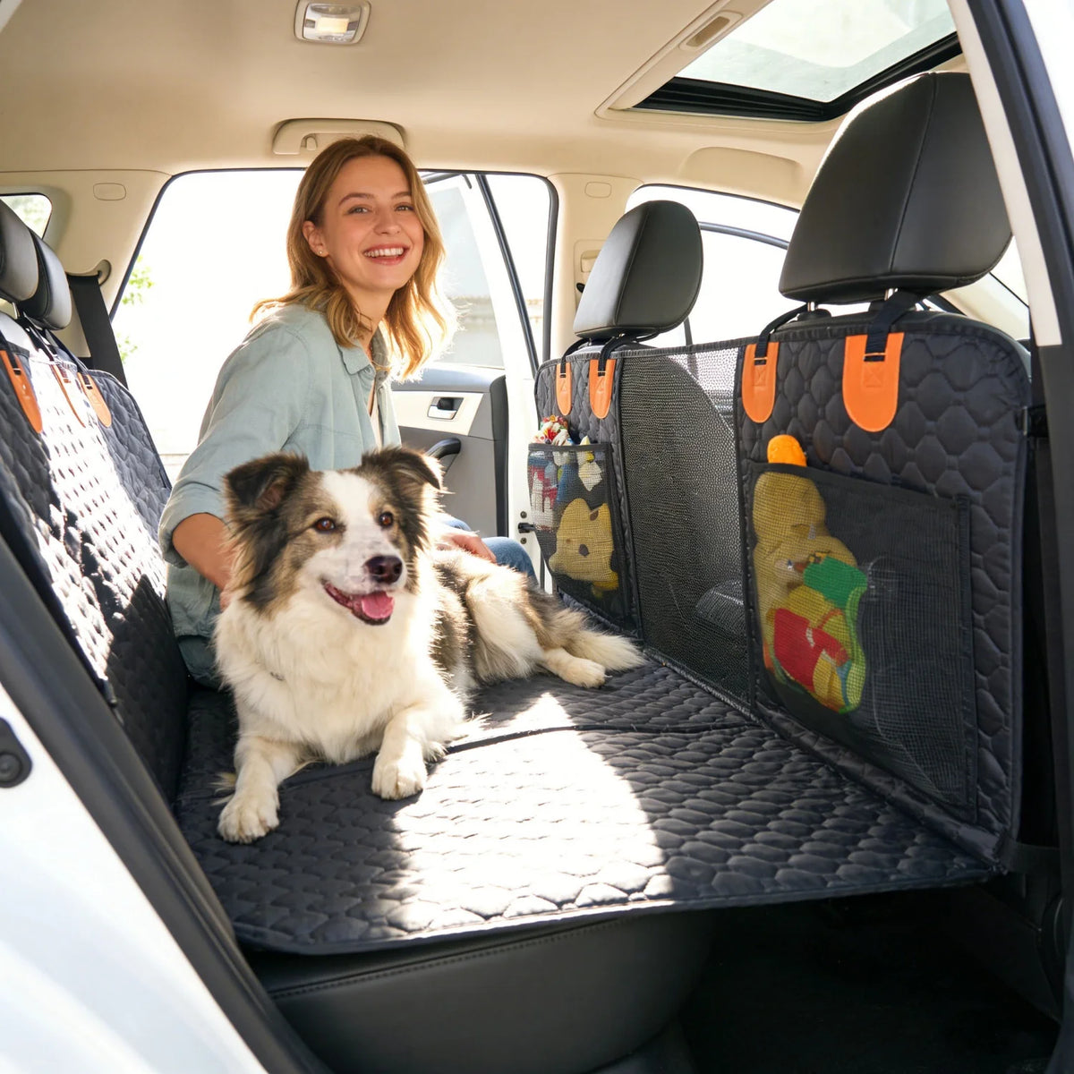 Bingopaw Waterproof Dog Car Seat Cover With Storage Pockets
