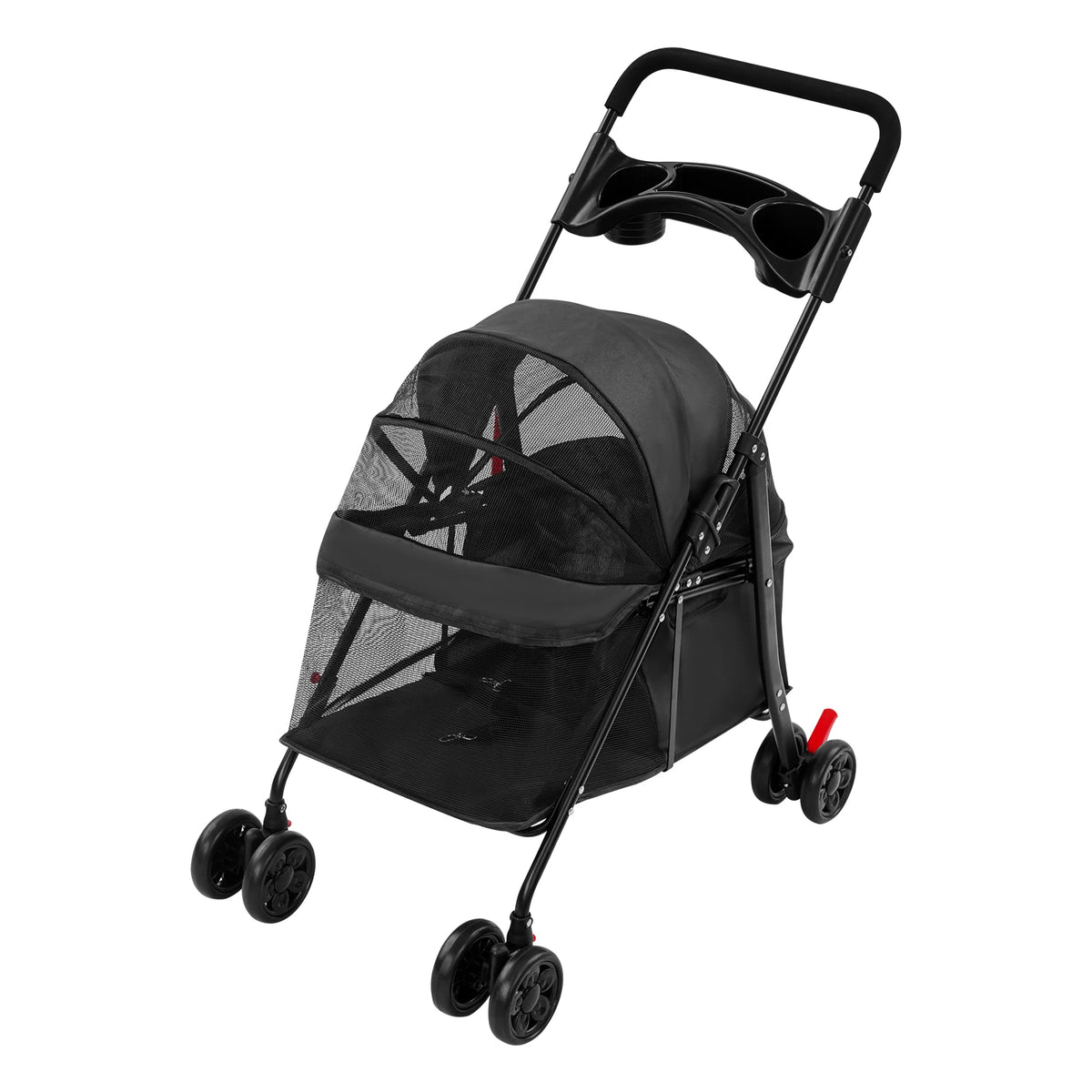Ergonomic Foldable Pet Travel Cart With Breathable Mesh Ventilation