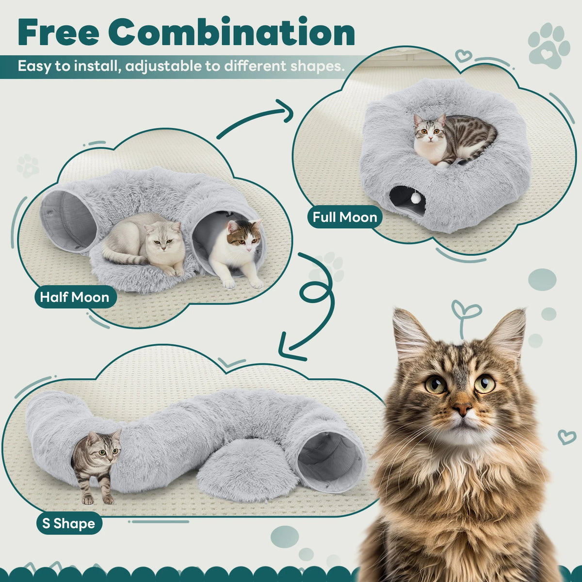 JHK Cat Tunnel Bed with Plush Hideaway and Play Space