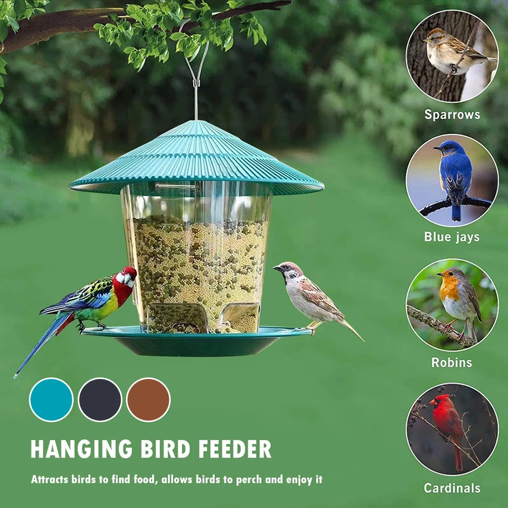 Garden Hanging Bird Feeder With Terrace Roof And Rope Hook