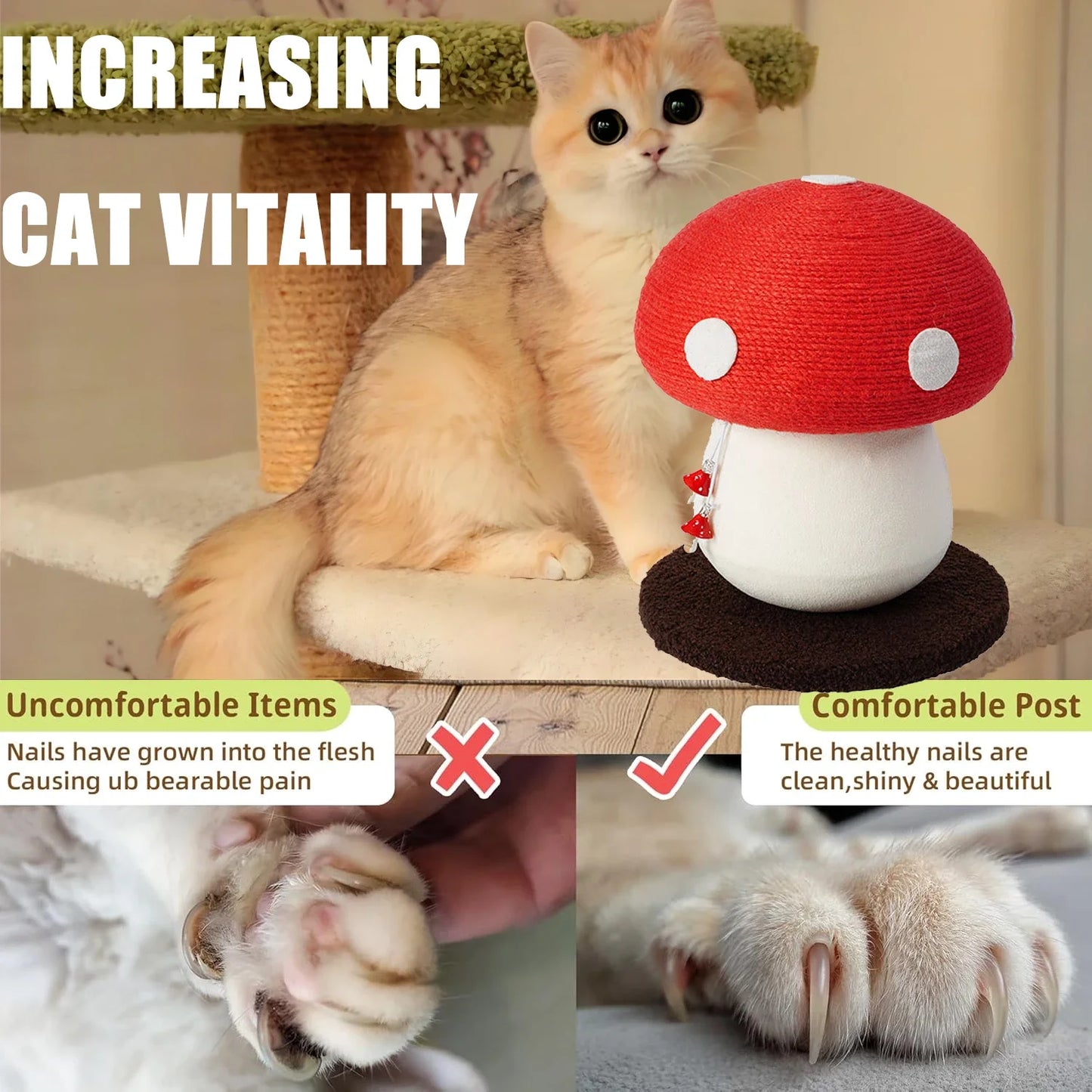 Sisal Cat Scratching Post Mushroom Shaped Durable Easy Assembly