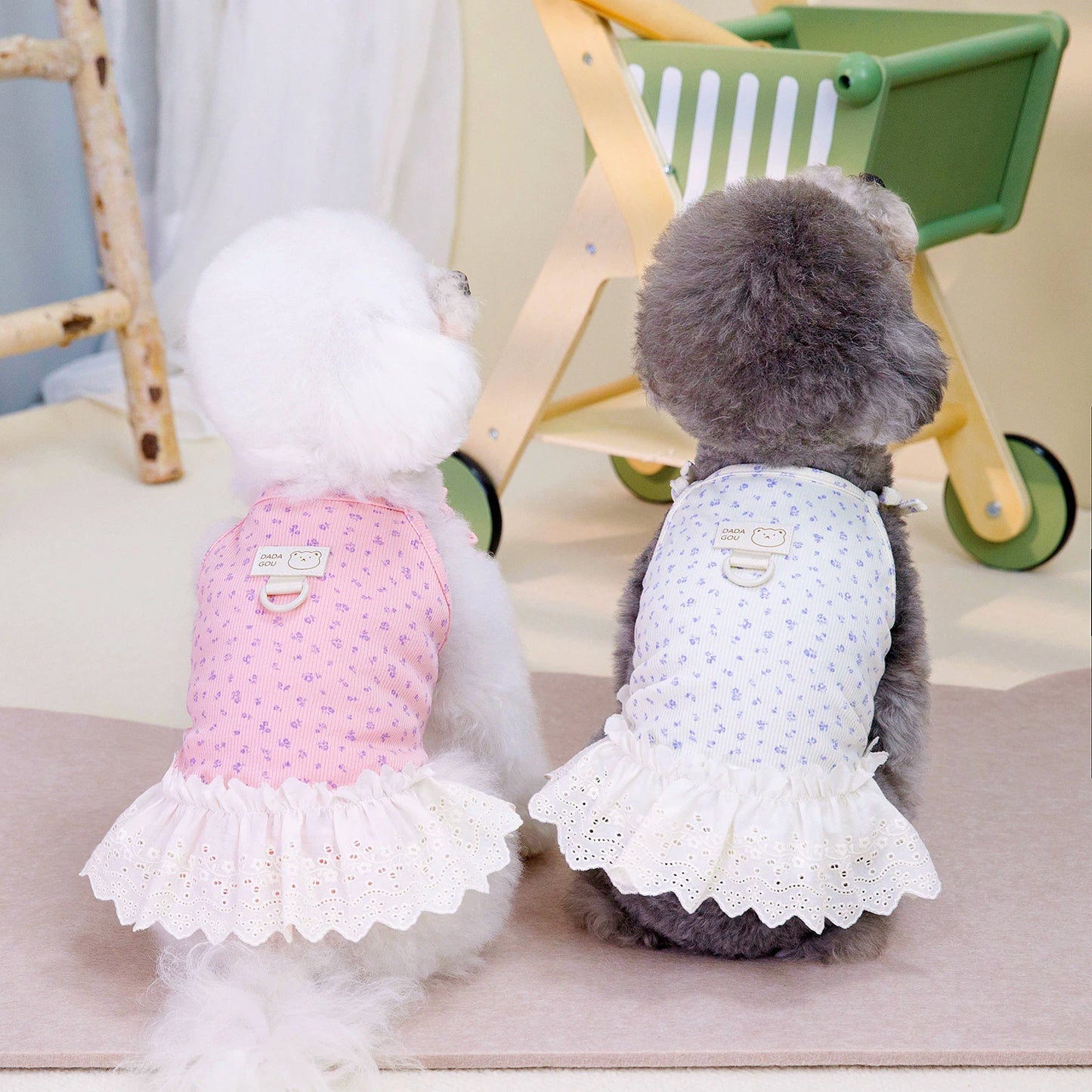 NONECN Floral Dog Dress Summer Sling Princess Skirt