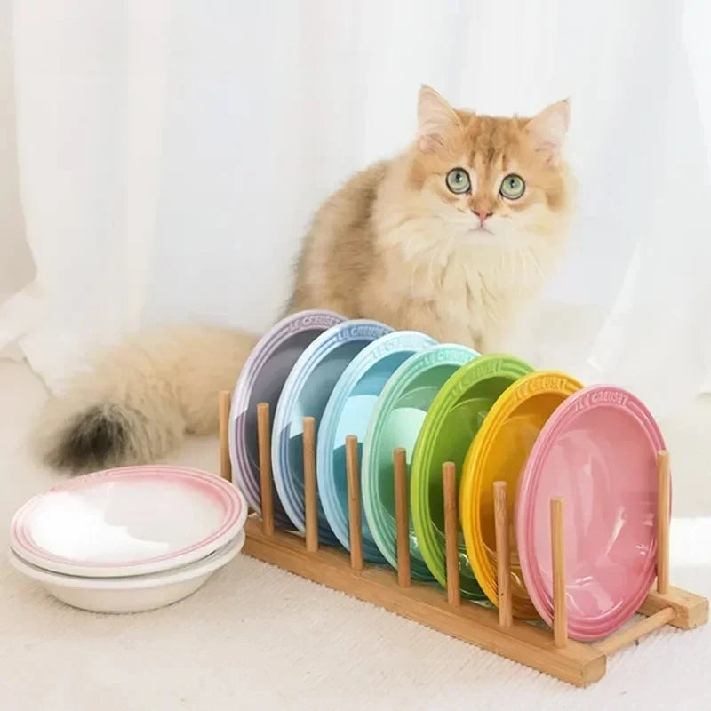 High Feet Ceramic Bowl Elevated Cat Food Dish for Pets