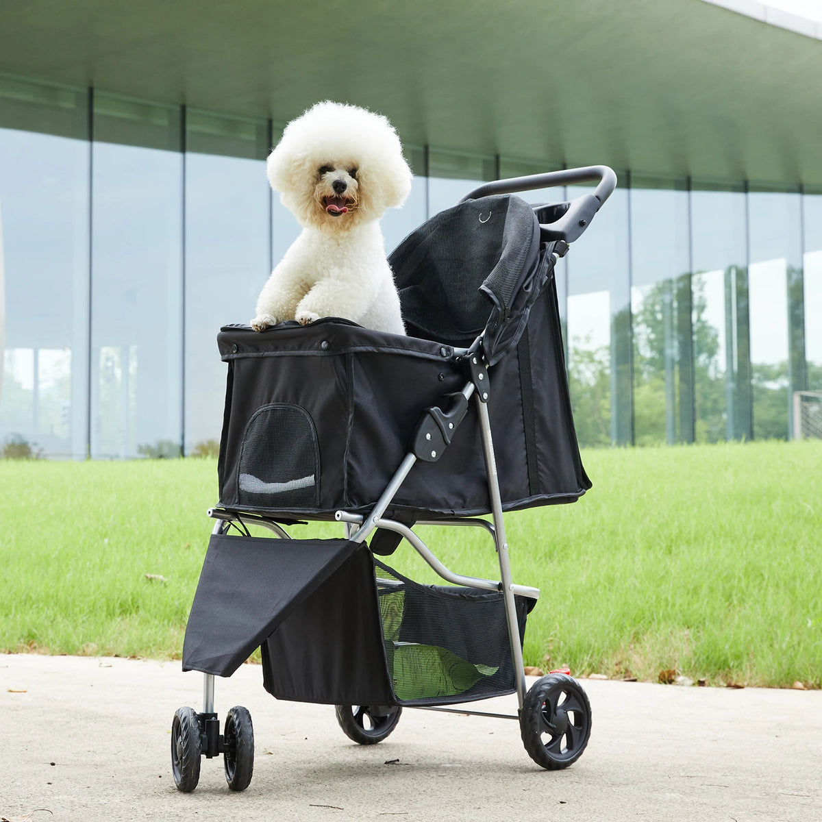 DUMOS Foldable Triple Wheel Pet Stroller For Dogs Cats Outside