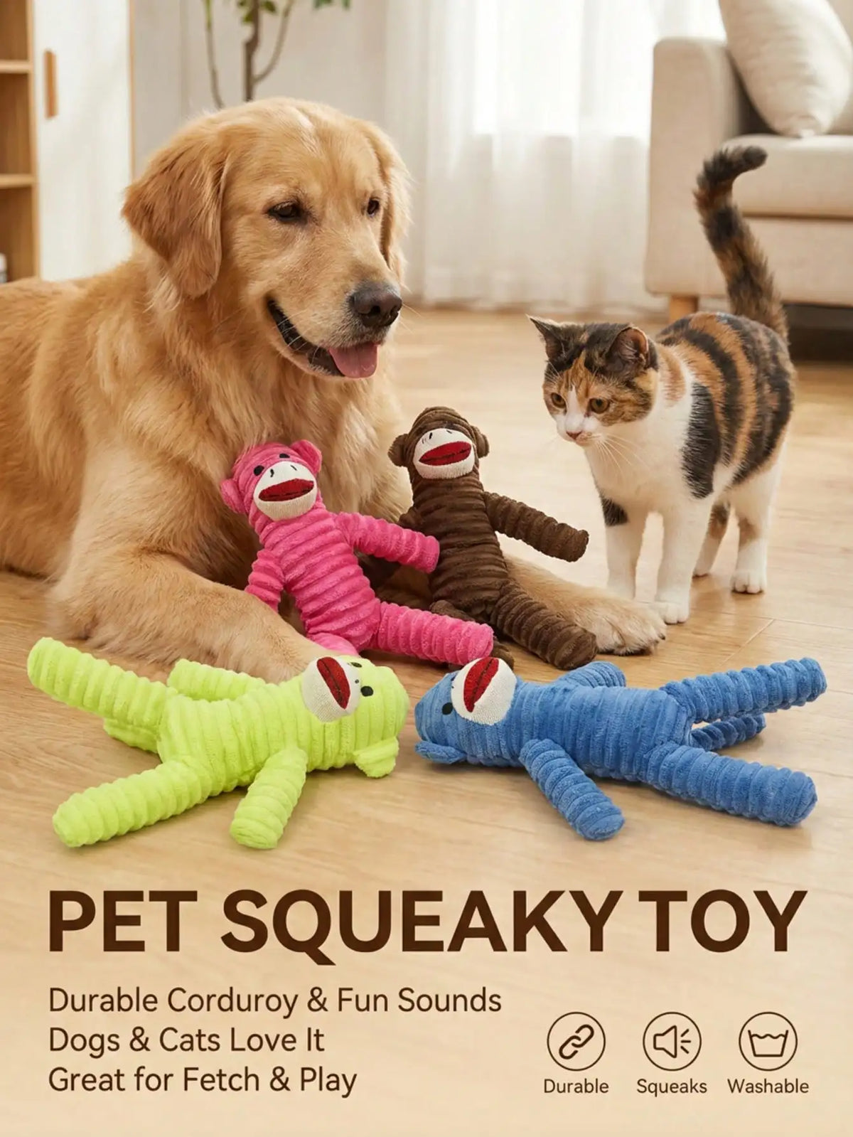 Armadillo Squeaky Plush Dog Chew Toy For Teeth Cleaning Play