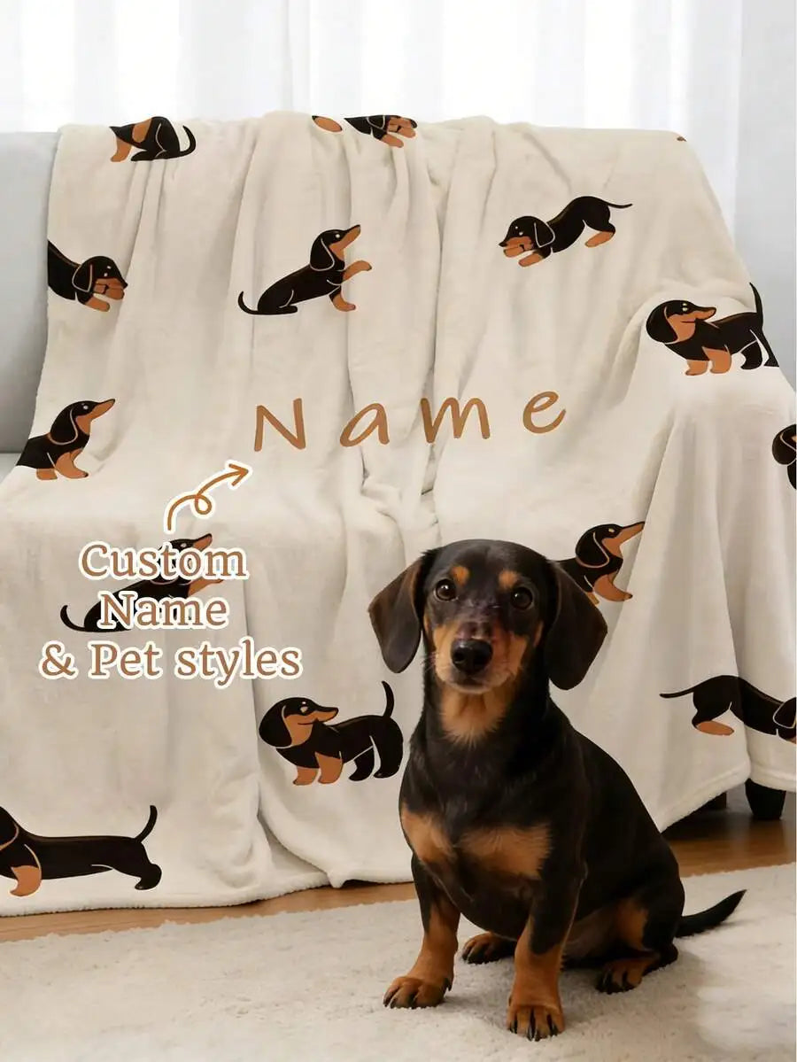 Personalized Pet Name Blanket With Paw Print Pattern Soft Fleece
