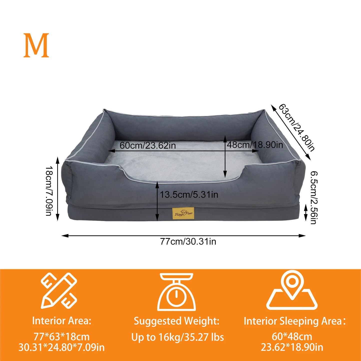 Bingopaw Orthopedic Foam Bolster Dog Bed Sofa