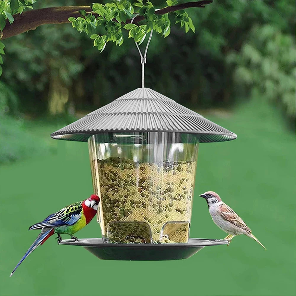 Garden Hanging Bird Feeder With Terrace Roof And Rope Hook
