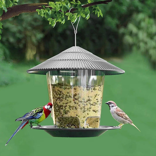 Garden Hanging Bird Feeder With Terrace Roof And Rope Hook