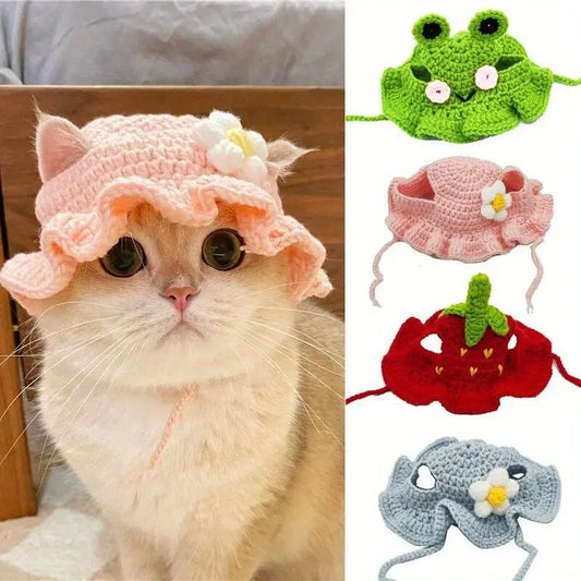 Kittens Knitted Cat Hat Elastic Winter Pet Accessory