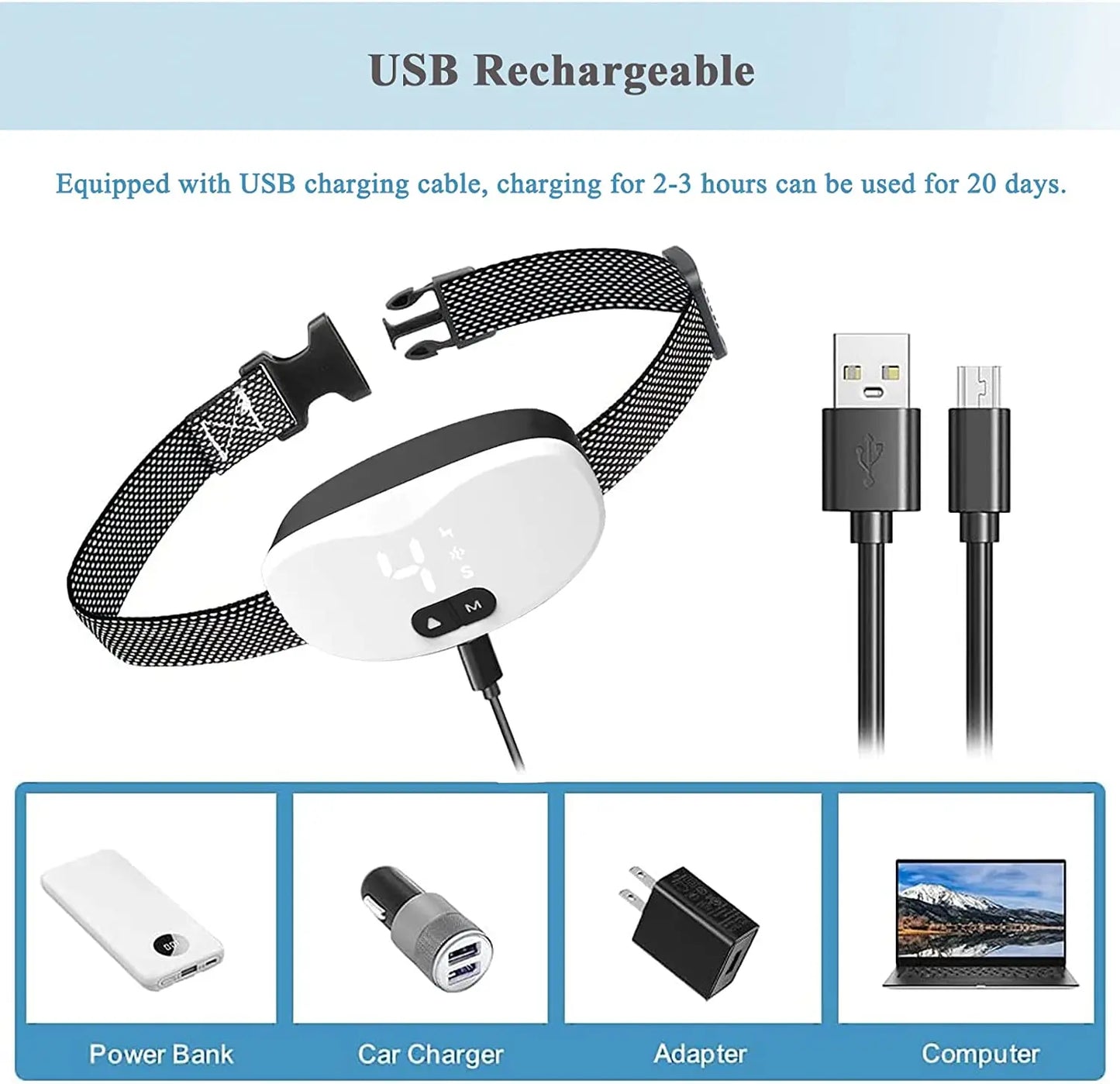 Dog Anti Bark Training Collar Beep Vibration Led for Dogs