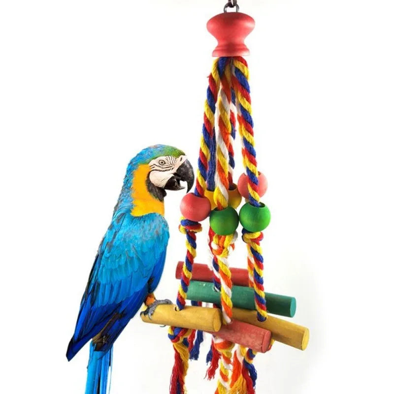 Wood Chewing Bird Toy With Cotton Rope Parrot Cage Accessory