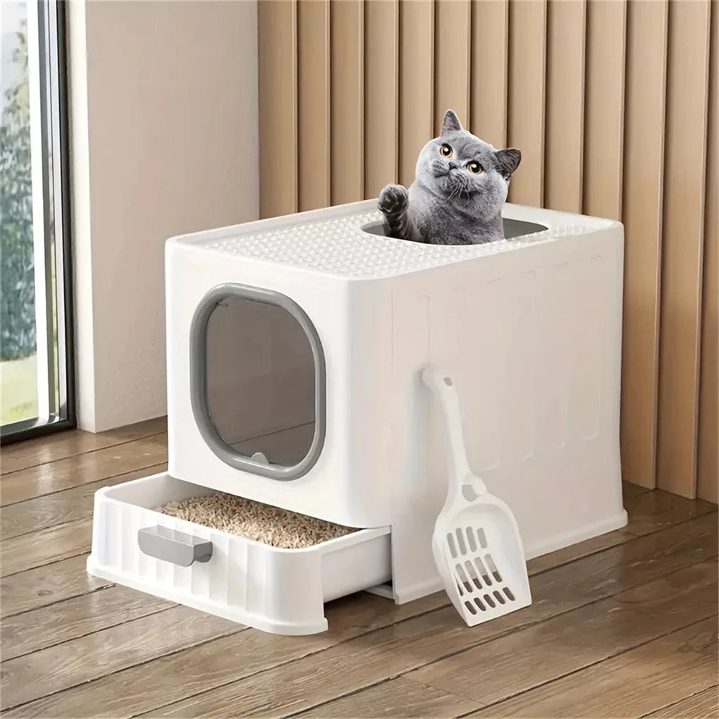 Fully Enclosed Cat Litter Box With Lid And Scoop For Kittens