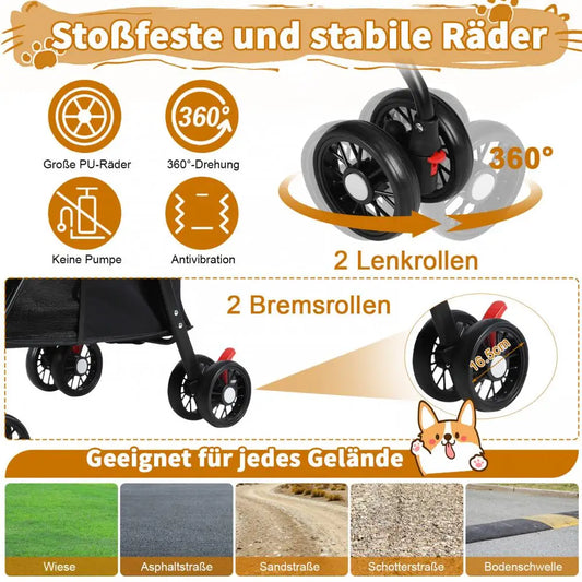 Foldable Pet Stroller With Cup Holder And Breathable Mesh Carrier
