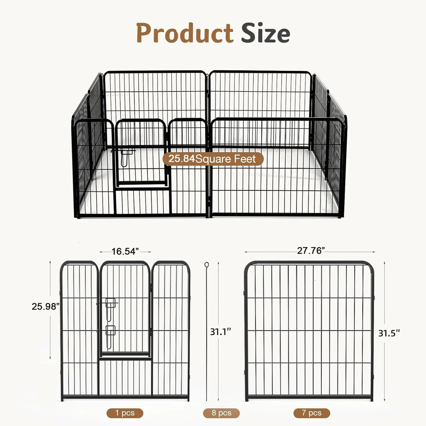 JHK Metal Dog Playpen 8 Panel Folding Fence Outdoor