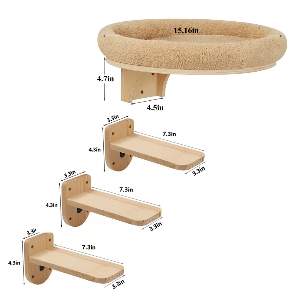 Cat Wall Mounted Pine Wood Climbing Tree With Scratching Post