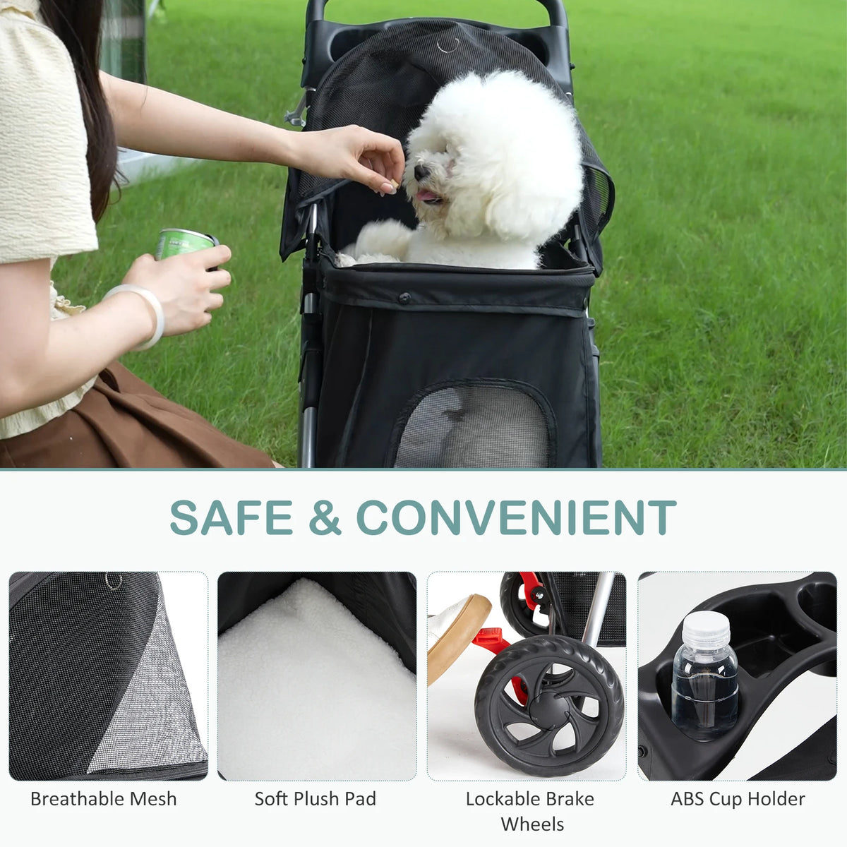 DUMOS Foldable Triple Wheel Pet Stroller For Dogs Cats Outside