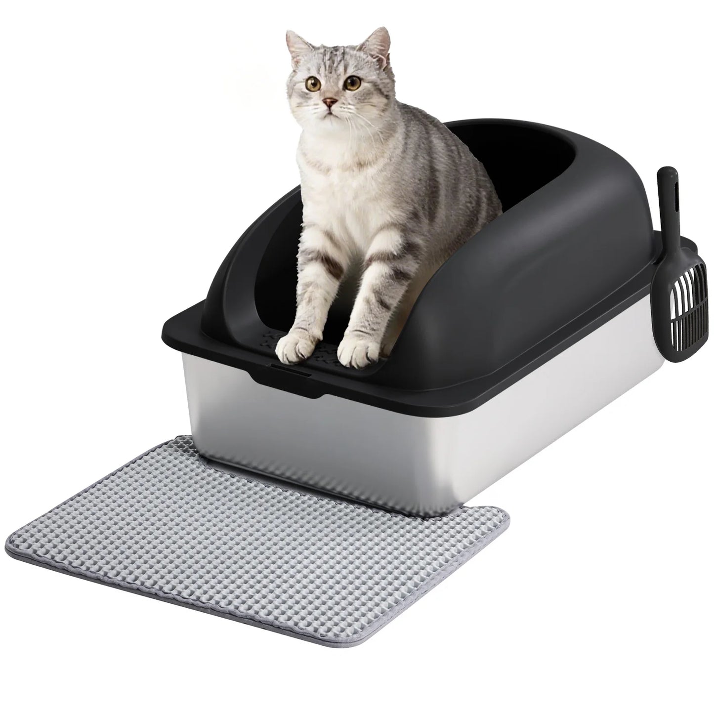 JHK Stainless Steel Large Cat Litter Box With Lid And Mat