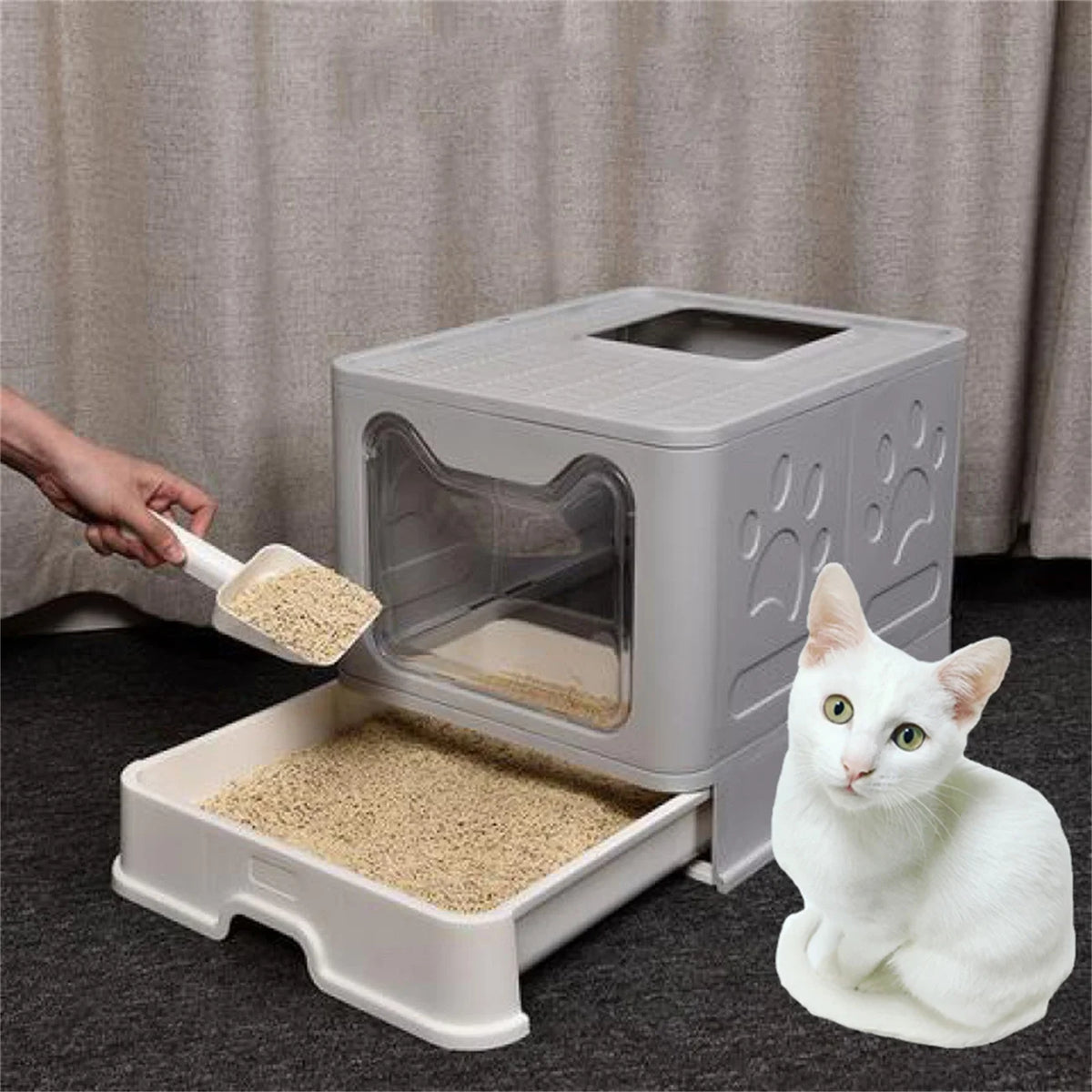 Foldable Cat Litter Box With Front Entry And Top Exit