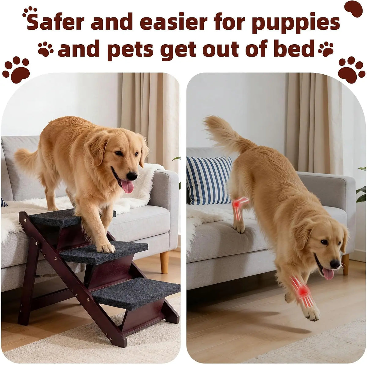 Premium Foldable 3 In 1 Pet Stairs Ramp Wood Construction
