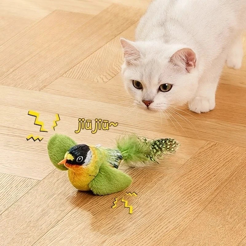Wall Mounted Sound Activated Plush Bird Catnip Kitten Toy