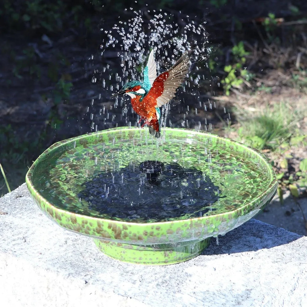 JYJJ Solar Fountain Ceramic Bird Bath Outdoor Decor