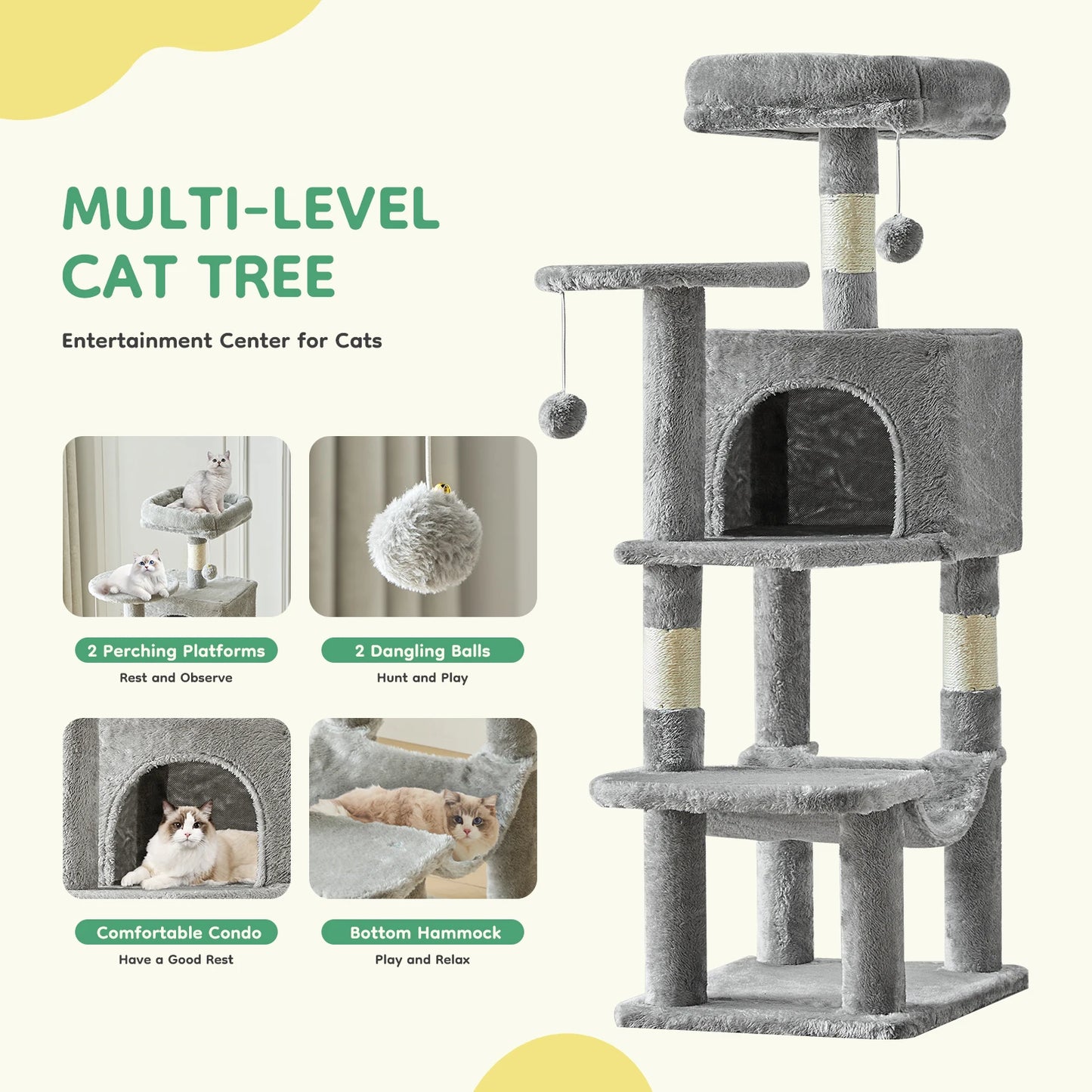 JHK Cat Tree Tower Indoor Cats Natural Sisal Scratching Posts