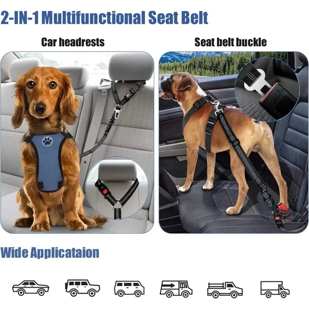 Dog Car Seat Belt 2 In 1 Headrest Restraint Reflective