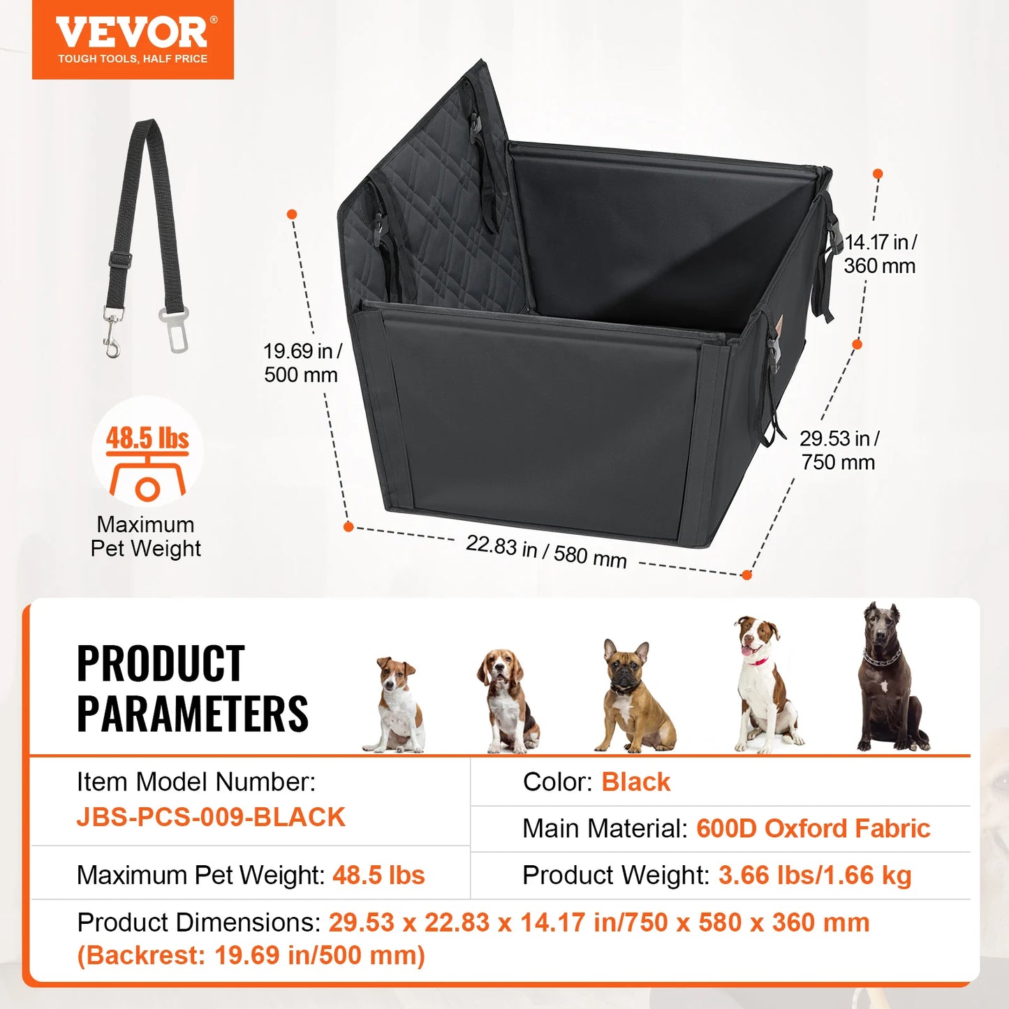 SucceBuy Waterproof Dog Car Seat Booster With Leash