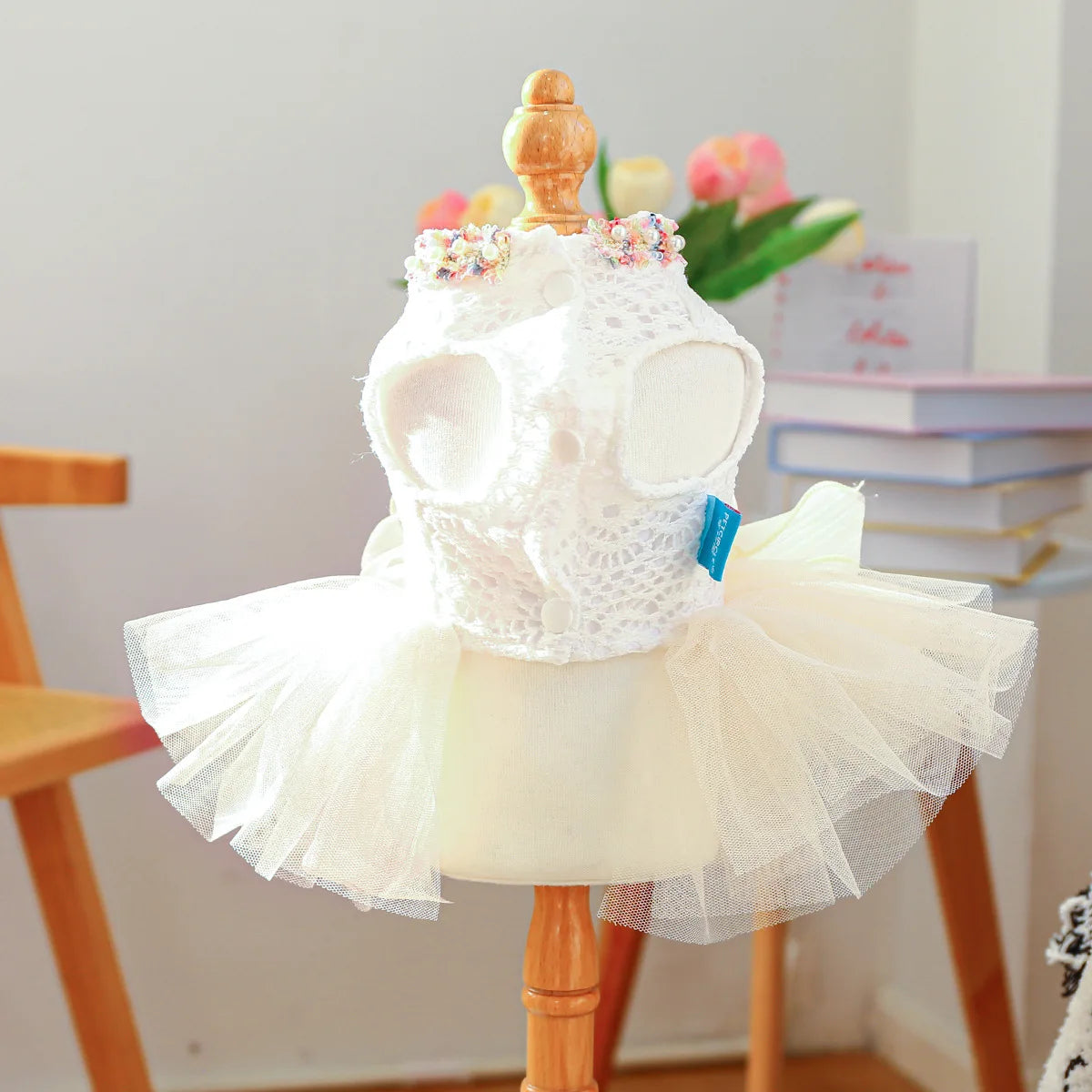 Tutu Style Dog Dress With 3D Flower Bow Wedding Party
