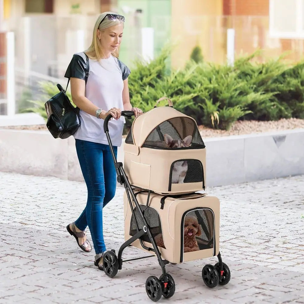Double Dog Stroller Pet Carrier With Detachable Carriers
