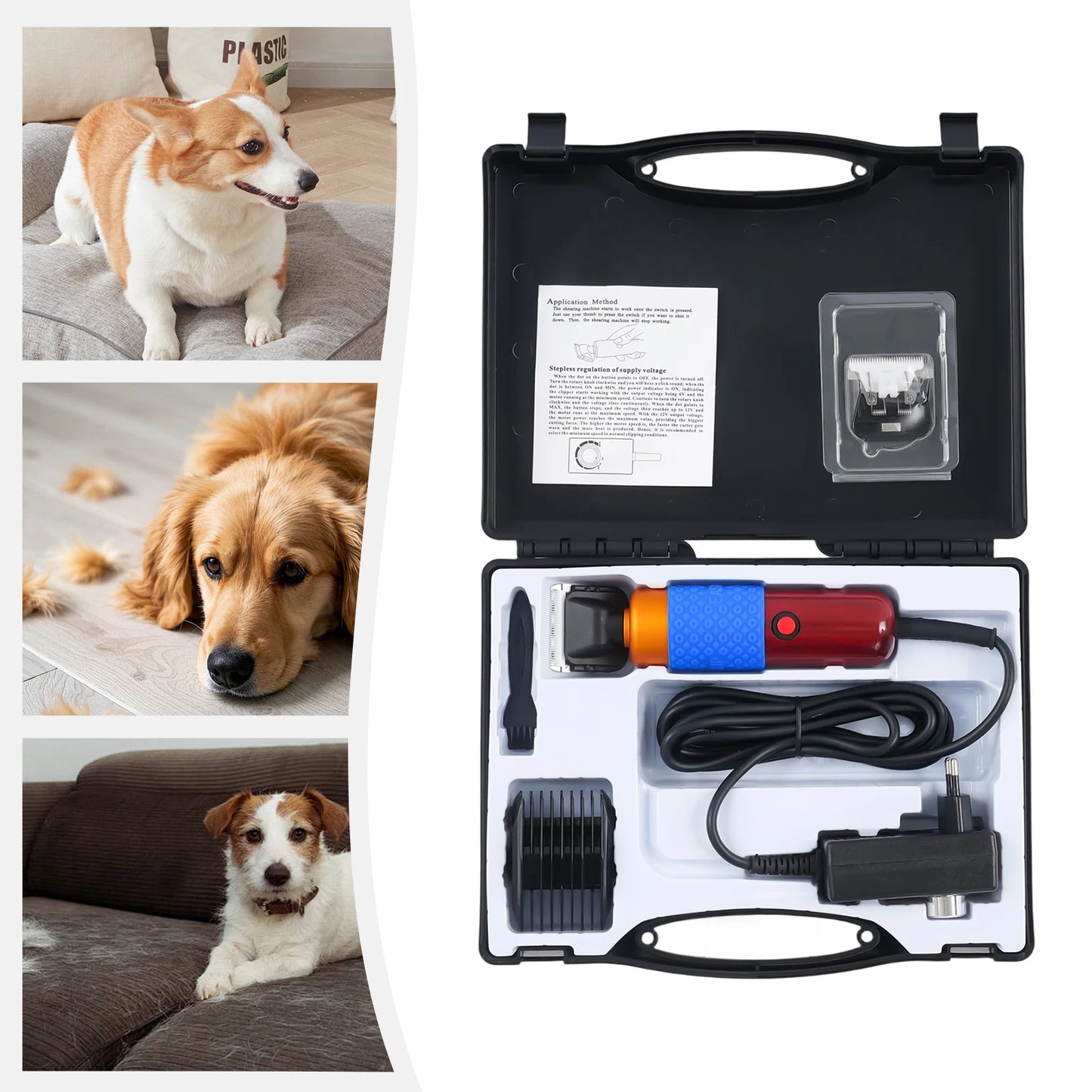 36W Professional Dog Clipper Cat Hair Trimmer Adjustable Comb Kit