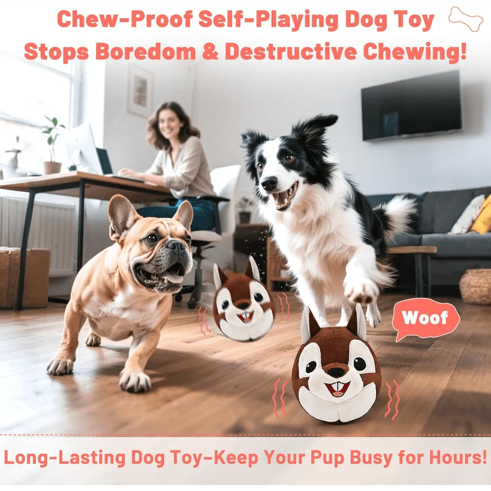 XMSJ Talking Squirrel Dog Toy Auto Bounce With Sound Rechargeable