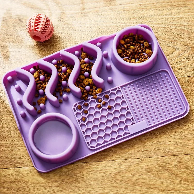Silicone Slow Feeder Compartment Pet Mat Bowl Dish Plate