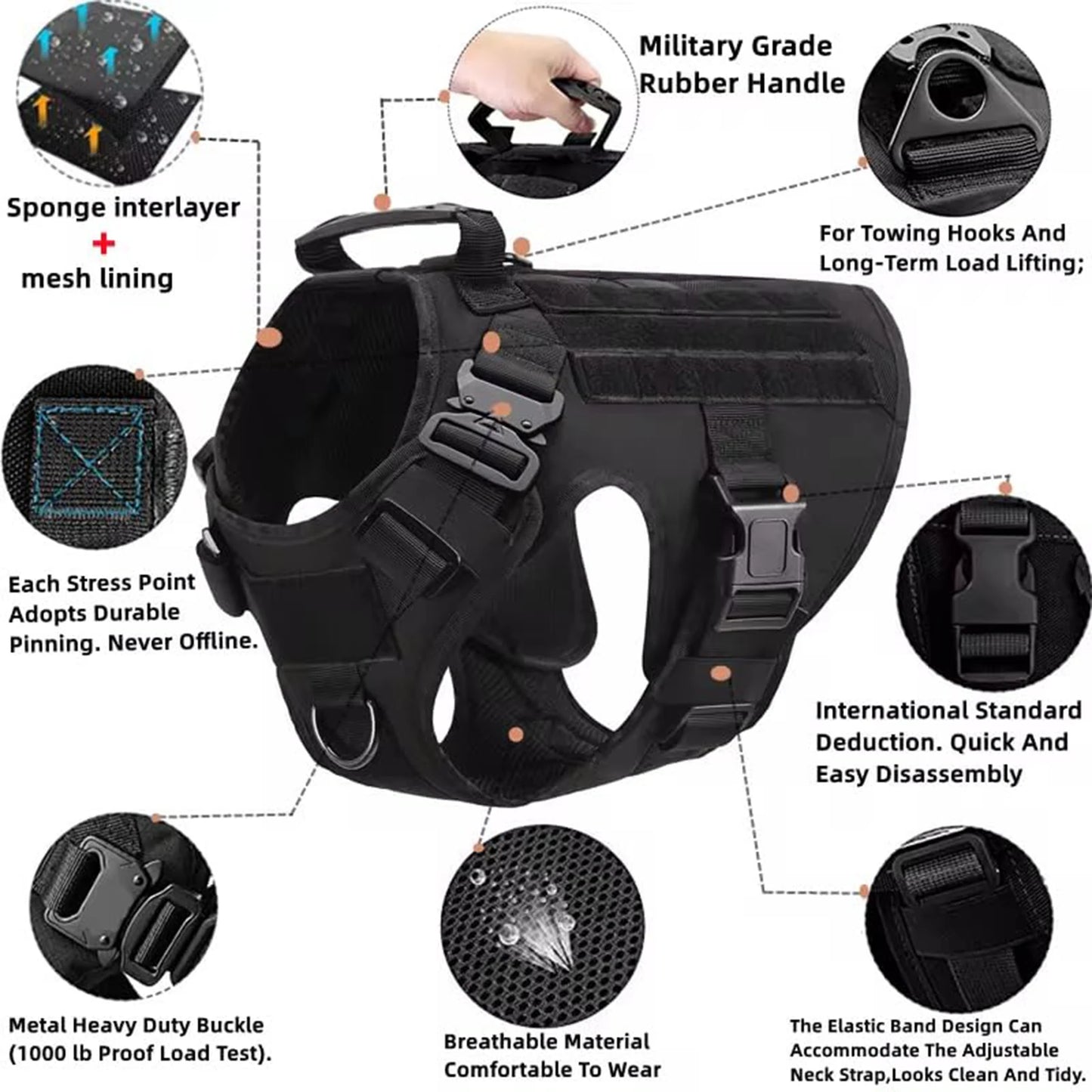 Tactical Nylon Dog Harness Collar Leash Set Training Vest
