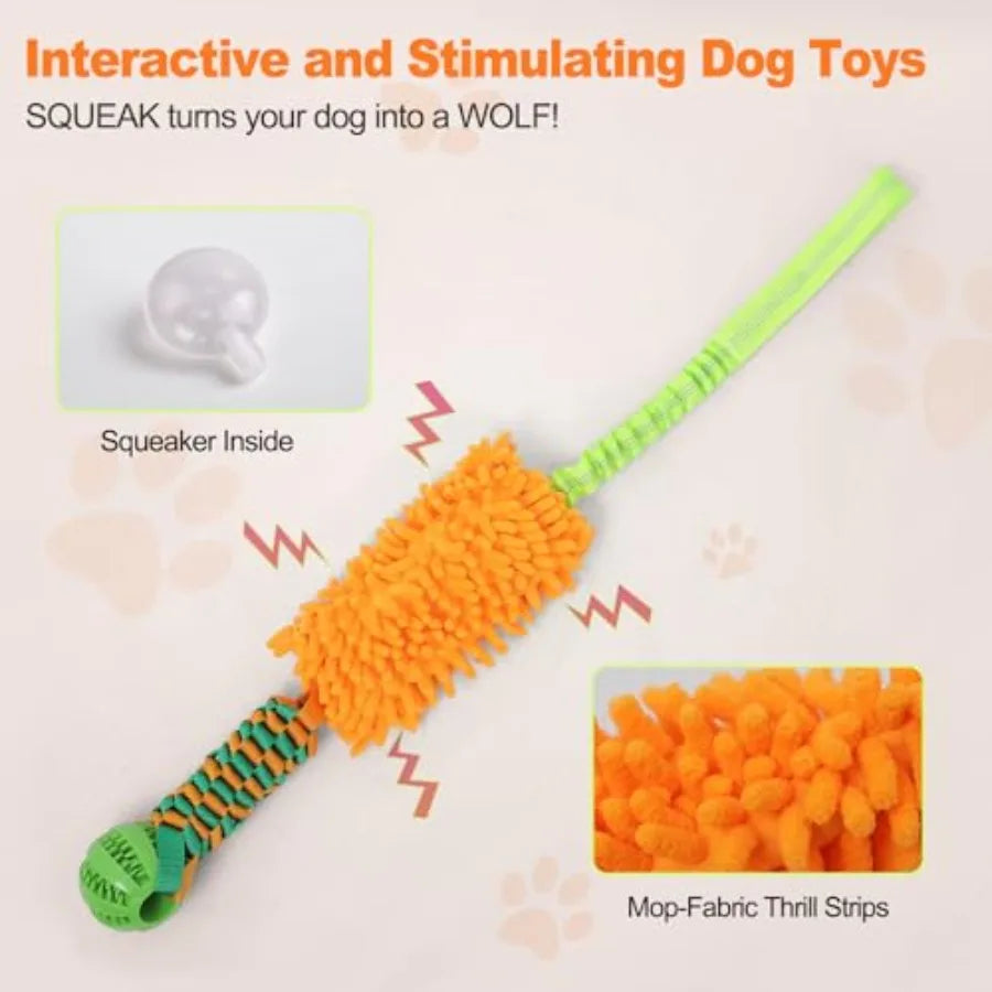 Interactive Dog Rope Tug Toy With Bungee Handle And Squeaker